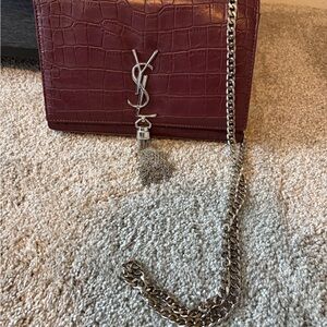 Yves Saint Laurent Maroon Croc-Embossed Crossbody Bag